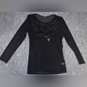 Torrid Black Mesh Embellished Top Size 1 (14-16) NWT